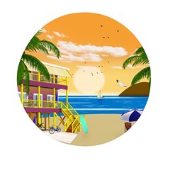 Vector Graphic Clipart Beach House Mini Round Pill Box by Sarkoni