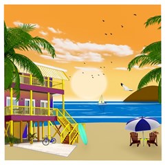 Vector Graphic Clipart Beach House Wooden Puzzle Square by Sarkoni