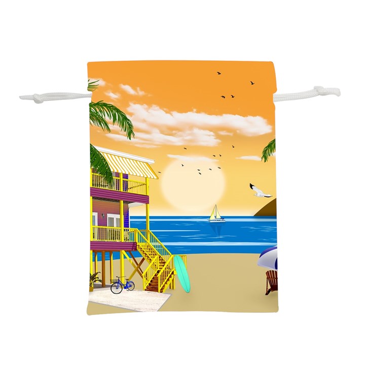 Vector Graphic Clipart Beach House Lightweight Drawstring Pouch (L)