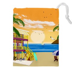 Vector Graphic Clipart Beach House Drawstring Pouch (4xl) by Sarkoni