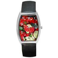 Poinsettia Christmas Star Plant Barrel Style Metal Watch by Sarkoni