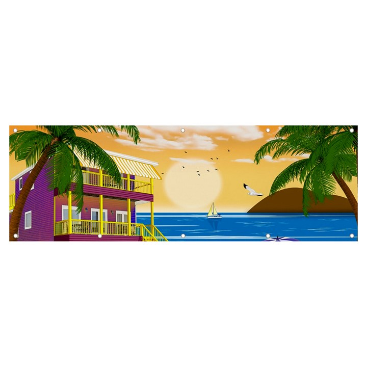 Vector Graphic Clipart Beach House Banner and Sign 12  x 4 