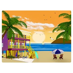 Vector Graphic Clipart Beach House Premium Plush Fleece Blanket (extra Small) by Sarkoni