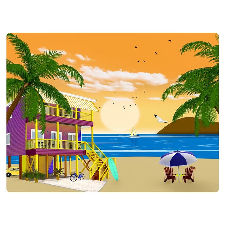 Vector Graphic Clipart Beach House Two Sides Premium Plush Fleece Blanket (Extra Small)