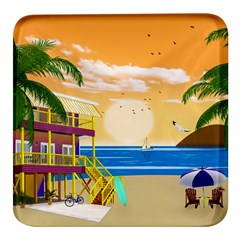 Vector Graphic Clipart Beach House Square Glass Fridge Magnet (4 Pack) by Sarkoni