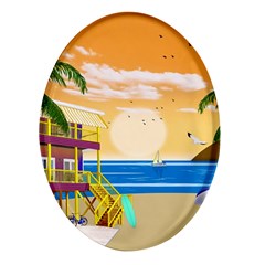 Vector Graphic Clipart Beach House Oval Glass Fridge Magnet (4 Pack) by Sarkoni