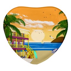 Vector Graphic Clipart Beach House Heart Glass Fridge Magnet (4 Pack) by Sarkoni