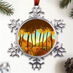 Mountains Fall Flowers Metal Large Snowflake Ornament by Sarkoni