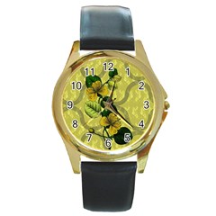 Flower Blossom Round Gold Metal Watch