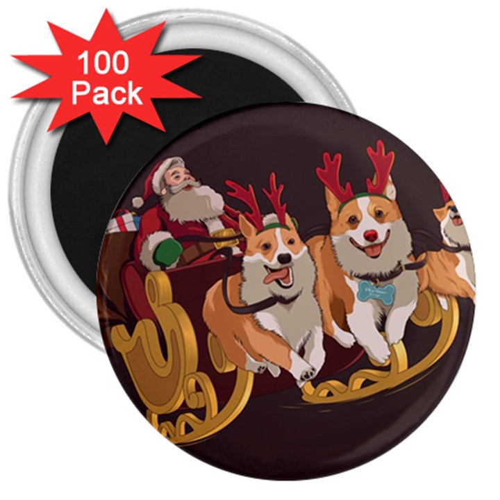 Christmas Santa Claus Dog Sled 3  Magnets (100 pack)