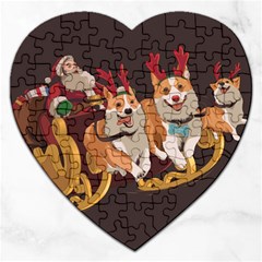 Christmas Santa Claus Dog Sled Jigsaw Puzzle (heart) by Sarkoni