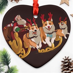 Christmas Santa Claus Dog Sled Heart Ornament (two Sides) by Sarkoni