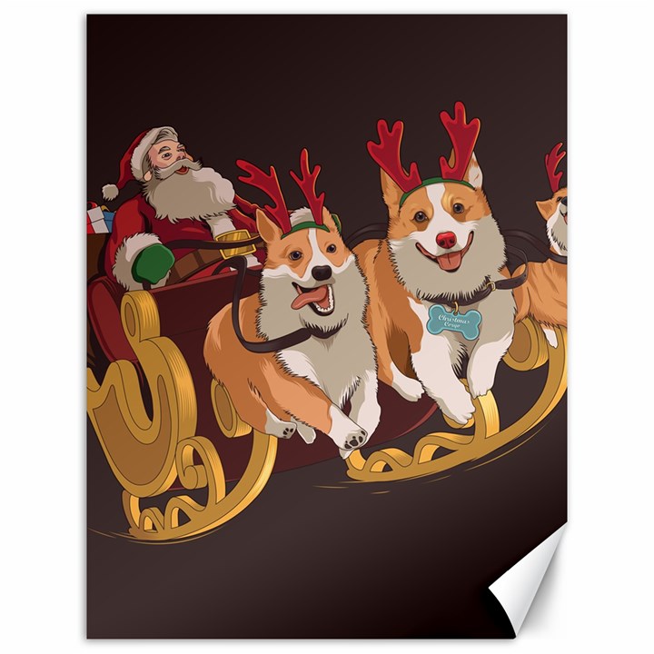 Christmas Santa Claus Dog Sled Canvas 12  x 16 