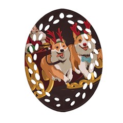 Christmas Santa Claus Dog Sled Oval Filigree Ornament (two Sides)