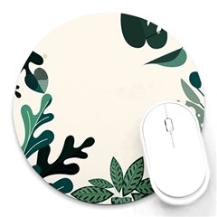 Leaves Plants Foliage Border Round Mousepad by Sarkoni