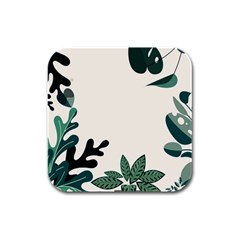 Leaves Plants Foliage Border Rubber Square Coaster (4 pack)