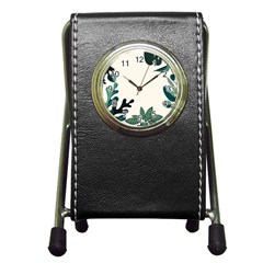 Leaves Plants Foliage Border Pen Holder Desk Clock