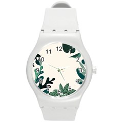 Leaves Plants Foliage Border Round Plastic Sport Watch (M)