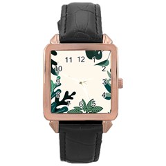 Leaves Plants Foliage Border Rose Gold Leather Watch 