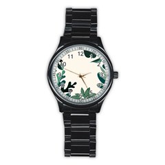 Leaves Plants Foliage Border Stainless Steel Round Watch