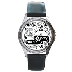 Happy Birthday Celebration Party Round Metal Watch by Sarkoni