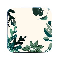 Leaves Plants Foliage Border Square Metal Box (Black)