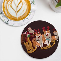 Christmas Santa Claus Dog Sled Uv Print Round Tile Coaster by Sarkoni