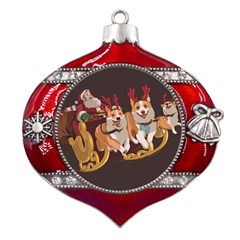 Christmas Santa Claus Dog Sled Metal Snowflake And Bell Red Ornament by Sarkoni