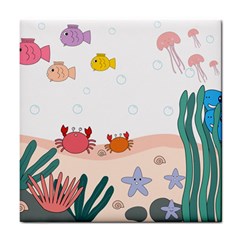 Cartoon Marine Life Marine Drawing Tile Coaster by Sarkoni