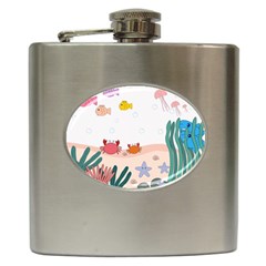 Cartoon Marine Life Marine Drawing Hip Flask (6 Oz) by Sarkoni