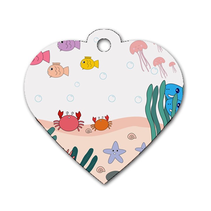 Cartoon Marine Life Marine Drawing Dog Tag Heart (One Side)