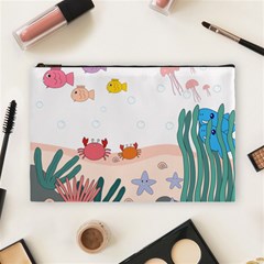 Cartoon Marine Life Marine Drawing Cosmetic Bag (large) by Sarkoni