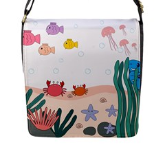 Cartoon Marine Life Marine Drawing Flap Closure Messenger Bag (l) by Sarkoni