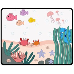 Cartoon Marine Life Marine Drawing Two Sides Fleece Blanket (medium) by Sarkoni