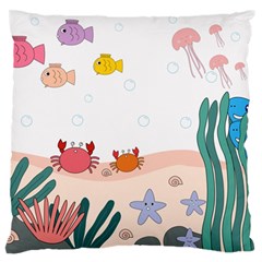 Cartoon Marine Life Marine Drawing Large Premium Plush Fleece Cushion Case (one Side) by Sarkoni