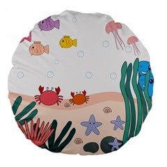 Cartoon Marine Life Marine Drawing Large 18  Premium Flano Round Cushions by Sarkoni