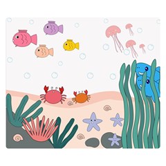 Cartoon Marine Life Marine Drawing Two Sides Premium Plush Fleece Blanket (small) by Sarkoni