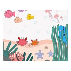 Cartoon Marine Life Marine Drawing Two Sides Premium Plush Fleece Blanket (large) by Sarkoni