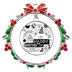 Happy Birthday Celebration Party Metal X mas Wreath Ribbon Ornament by Sarkoni