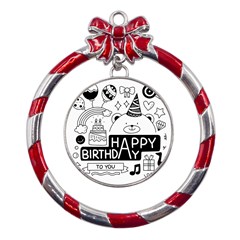 Happy Birthday Celebration Party Metal Red Ribbon Round Ornament