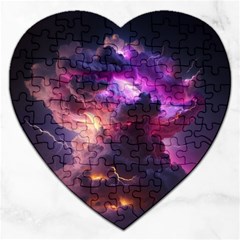 Cloud Heaven Storm Chaos Purple Jigsaw Puzzle (heart) by Sarkoni