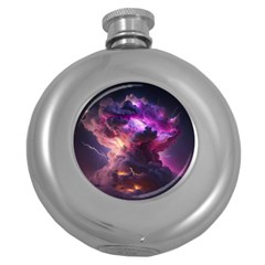 Cloud Heaven Storm Chaos Purple Round Hip Flask (5 Oz) by Sarkoni