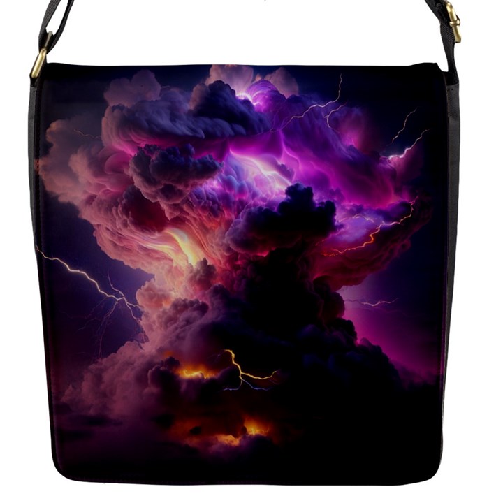 Cloud Heaven Storm Chaos Purple Flap Closure Messenger Bag (S)