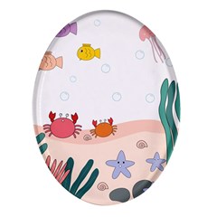 Cartoon Marine Life Marine Drawing Oval Glass Fridge Magnet (4 Pack) by Sarkoni