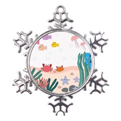 Cartoon Marine Life Marine Drawing Metal Large Snowflake Ornament by Sarkoni