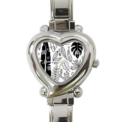 Leaves Plants Doodle Drawing Heart Italian Charm Watch by Sarkoni