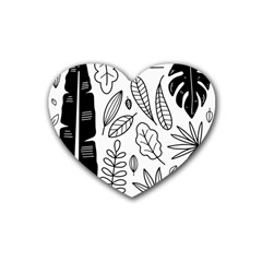 Leaves Plants Doodle Drawing Rubber Coaster (heart) by Sarkoni