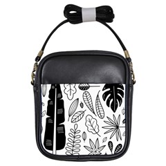 Leaves Plants Doodle Drawing Girls Sling Bag by Sarkoni