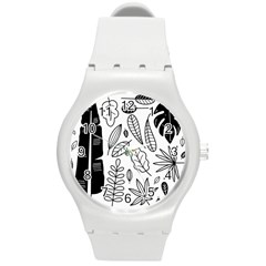 Leaves Plants Doodle Drawing Round Plastic Sport Watch (m) by Sarkoni