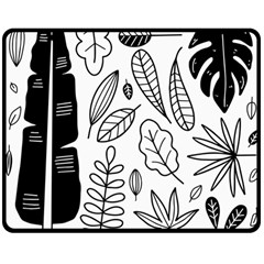 Leaves Plants Doodle Drawing Two Sides Fleece Blanket (medium) by Sarkoni